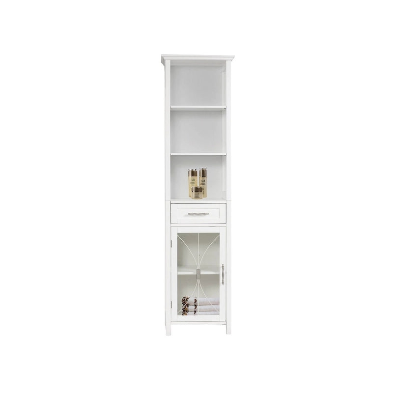 Home Delaney Tour de rangement autoportante en lin avec étagères ouvertes, tiroir, armoire - 13,5L x 17l x 65H