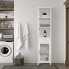 Home Delaney Tour de rangement autoportante en lin avec étagères ouvertes, tiroir, armoire - 13,5L x 17l x 65H