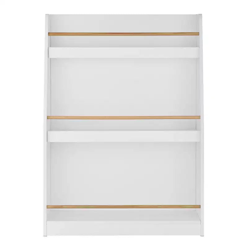 Danya B Steiner White 3-Tier Kids Book or Magazine Storage Freestanding Bookcase with Contrasting Wood-Toned Rods