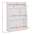 Danya B Étagère de rangement autoportante à 3 niveaux pour livres ou magazines pour enfants, blanche, avec tiges contrastantes couleur bois
