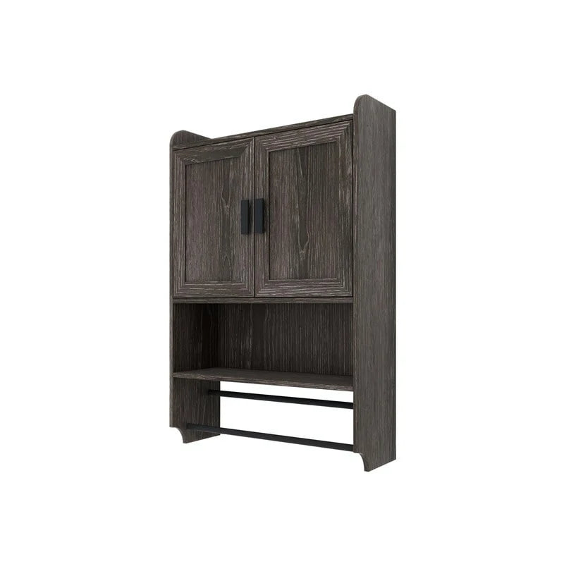Meuble Haut de Salle de Bain avec Étagère Réglable, Barre Porte-Serviettes et Porte-Rouleau de Papier