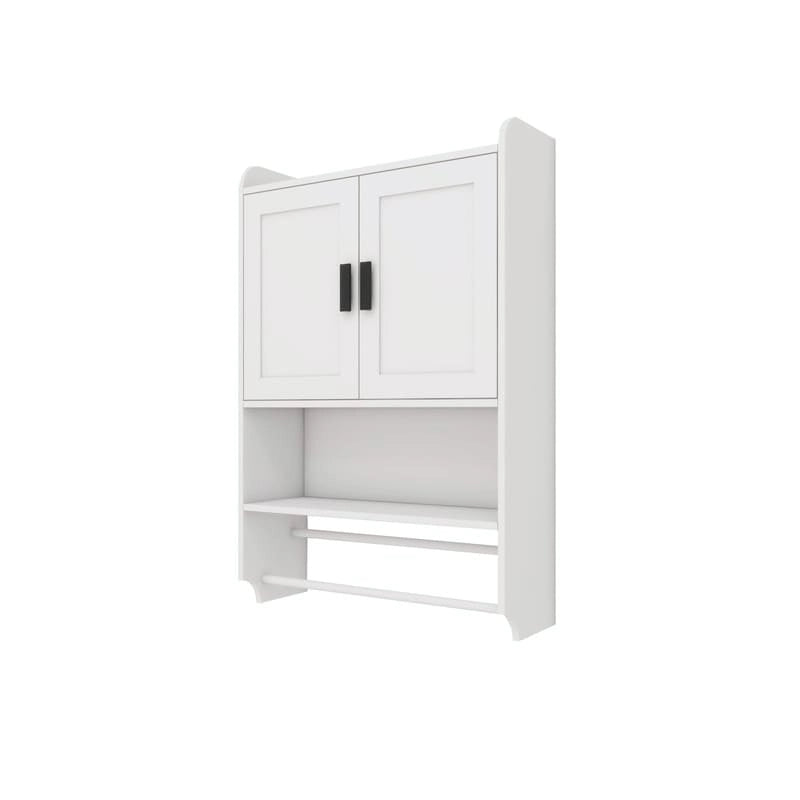 Meuble Haut de Salle de Bain avec Étagère Réglable, Barre Porte-Serviettes et Porte-Rouleau de Papier