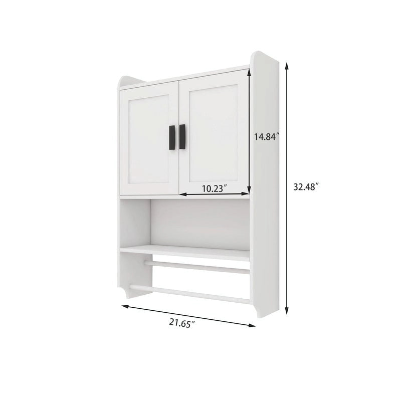 Meuble Haut de Salle de Bain avec Étagère Réglable, Barre Porte-Serviettes et Porte-Rouleau de Papier