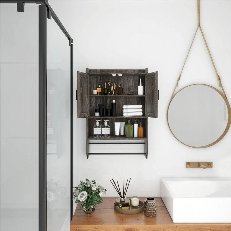 Meuble Haut de Salle de Bain avec Étagère Réglable, Barre Porte-Serviettes et Porte-Rouleau de Papier