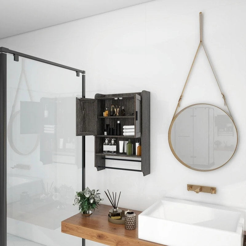 Meuble Haut de Salle de Bain avec Étagère Réglable, Barre Porte-Serviettes et Porte-Rouleau de Papier