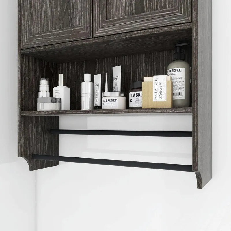 Meuble Haut de Salle de Bain avec Étagère Réglable, Barre Porte-Serviettes et Porte-Rouleau de Papier