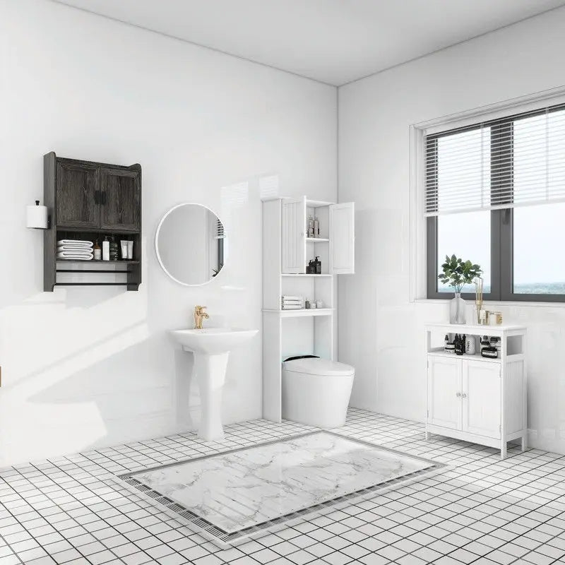 Meuble Haut de Salle de Bain avec Étagère Réglable, Barre Porte-Serviettes et Porte-Rouleau de Papier