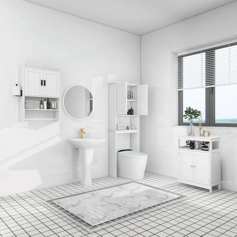 Meuble Haut de Salle de Bain avec Étagère Réglable, Barre Porte-Serviettes et Porte-Rouleau de Papier