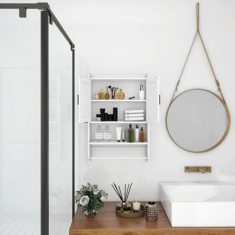 Meuble Haut de Salle de Bain avec Étagère Réglable, Barre Porte-Serviettes et Porte-Rouleau de Papier