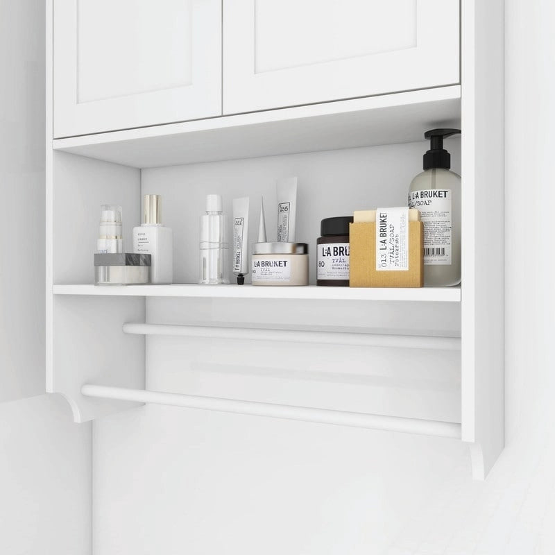 Meuble Haut de Salle de Bain avec Étagère Réglable, Barre Porte-Serviettes et Porte-Rouleau de Papier
