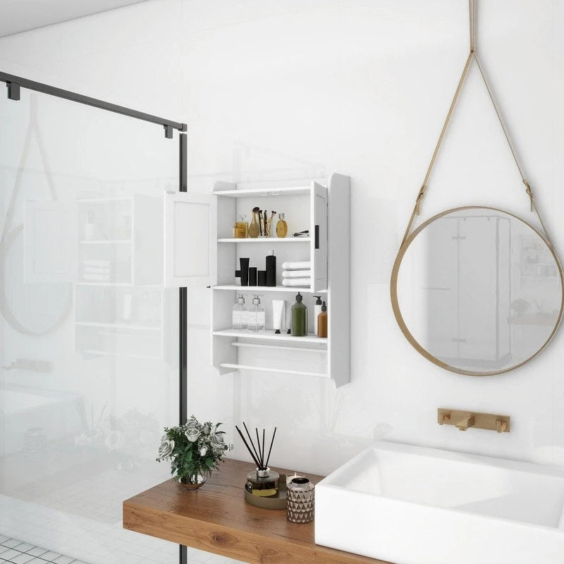Meuble Haut de Salle de Bain avec Étagère Réglable, Barre Porte-Serviettes et Porte-Rouleau de Papier