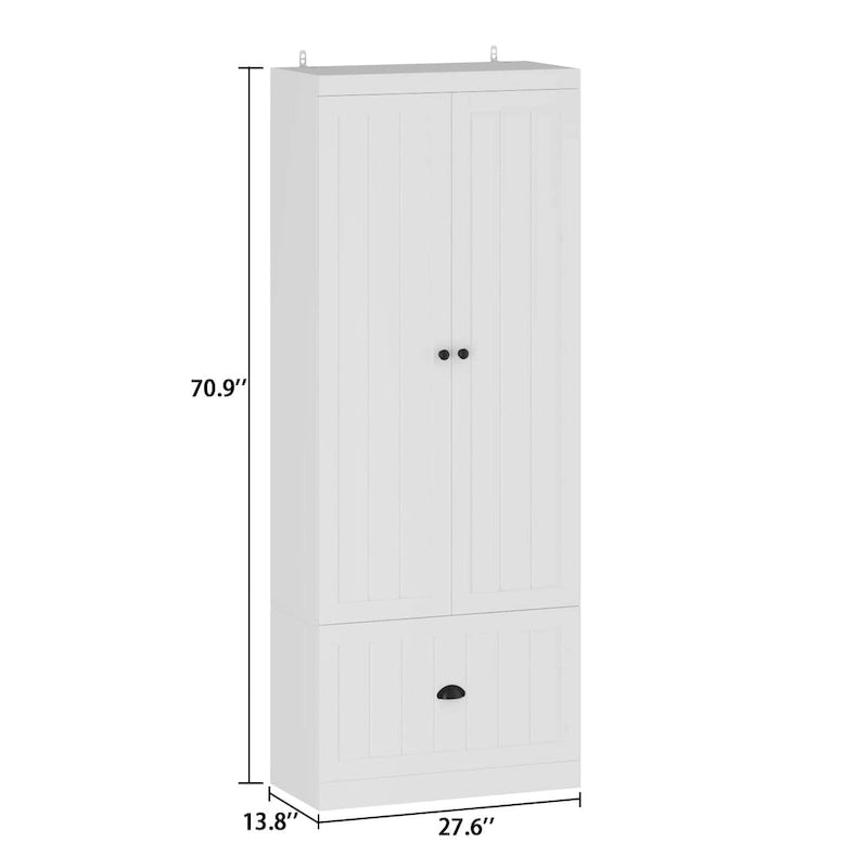 Meuble d'entrée multifonctionnel : Banc de rangement, étagère, porte-manteau et penderie.