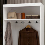 Meuble d'entrée multifonctionnel : Banc de rangement, étagère, porte-manteau et penderie.