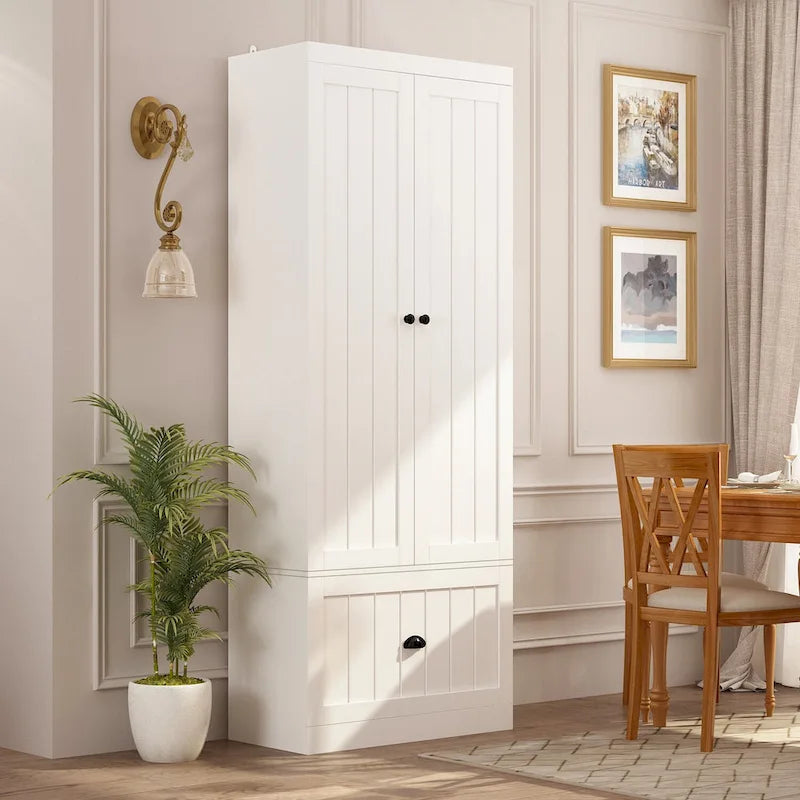 Meuble d'entrée multifonctionnel : Banc de rangement, étagère, porte-manteau et penderie.