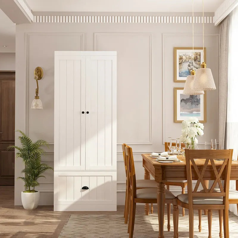 Meuble d'entrée multifonctionnel : Banc de rangement, étagère, porte-manteau et penderie.