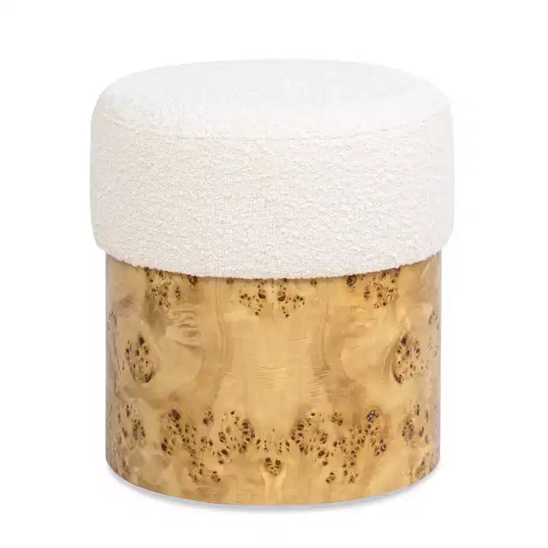 Jennifer Taylor Home Nebula Round Burl Wood Upholstered Ottoman