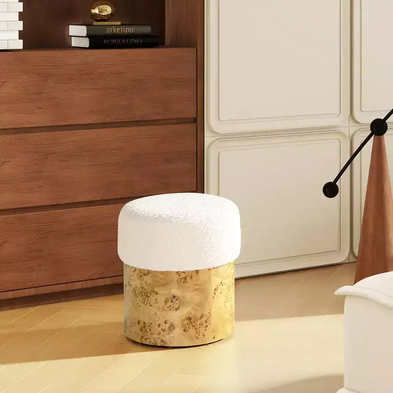 Jennifer Taylor Home Ottoman rond rembourré Nebula en loupe de bois