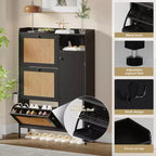 Meuble à chaussures autoportant en rotin couleur bois naturel avec 3 tiroirs basculants, Organisateur autoportant avec étagères réglables pour entrée, couloir