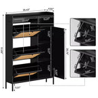 Meuble à chaussures autoportant en rotin couleur bois naturel avec 3 tiroirs basculants, Organisateur autoportant avec étagères réglables pour entrée, couloir