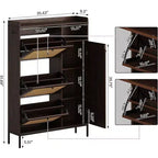Meuble à chaussures autoportant en rotin couleur bois naturel avec 3 tiroirs basculants, Organisateur autoportant avec étagères réglables pour entrée, couloir