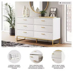 Commode 6 tiroirs Ashley Socalle Signature Design, Blanc avec ferrures dorées, Style chic moderne