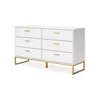 Commode 6 tiroirs Ashley Socalle Signature Design, Blanc avec ferrures dorées, Style chic moderne