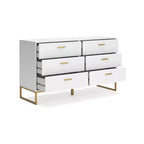 Commode 6 tiroirs Ashley Socalle Signature Design, Blanc avec ferrures dorées, Style chic moderne