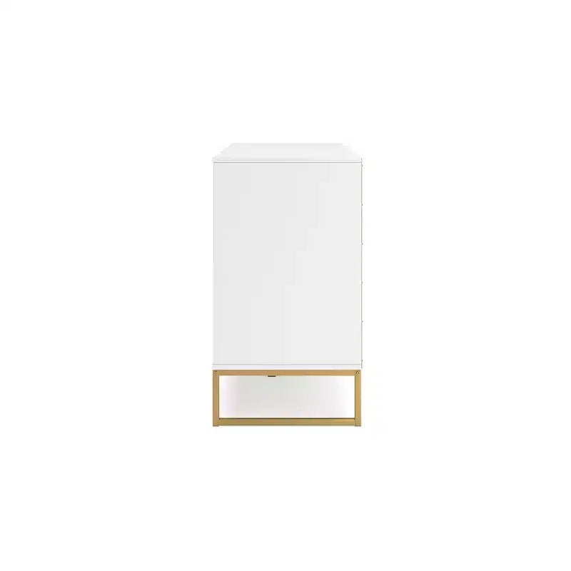 Commode 6 tiroirs Ashley Socalle Signature Design, Blanc avec ferrures dorées, Style chic moderne