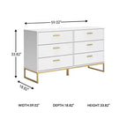 Commode 6 tiroirs Ashley Socalle Signature Design, Blanc avec ferrures dorées, Style chic moderne