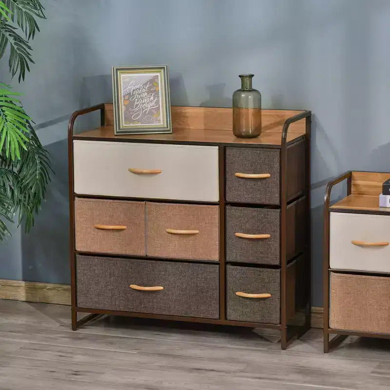 HOMCOM Commode 7 Tiroirs, Tiroirs en Tissu, Organisateur de Rangement 3 Niveaux pour Chambre à Coucher, Unité de Tour avec Cadre en Acier et Plateau en Bois, Bois d'Érable
