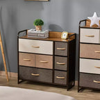 HOMCOM Commode 7 Tiroirs, Tiroirs en Tissu, Organisateur de Rangement 3 Niveaux pour Chambre à Coucher, Unité de Tour avec Cadre en Acier et Plateau en Bois, Bois d'Érable