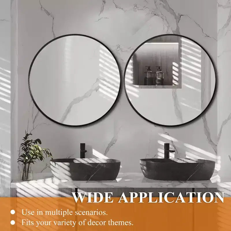 Miroir de courtoisie de salle de bain rond Dovelina à cadre en aluminium (lot de 2)