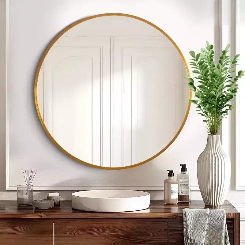 Miroir de courtoisie de salle de bain rond Dovelina à cadre en aluminium (lot de 2)