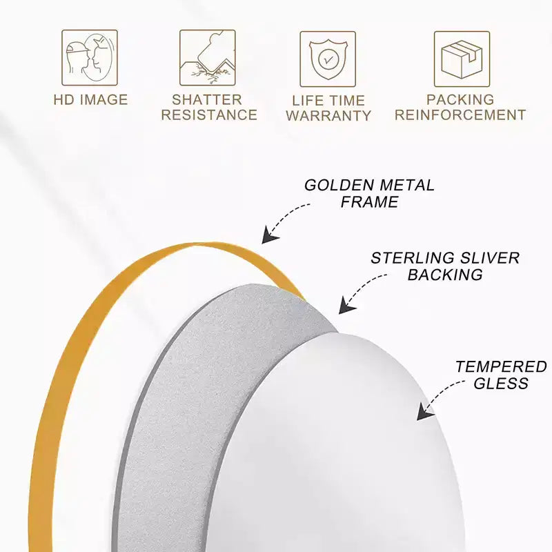 Miroir de courtoisie de salle de bain rond Dovelina à cadre en aluminium (lot de 2)
