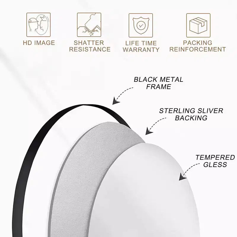 Miroir de courtoisie de salle de bain rond Dovelina à cadre en aluminium (lot de 2)