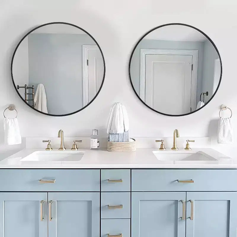 Miroir de courtoisie de salle de bain rond Dovelina à cadre en aluminium (lot de 2)