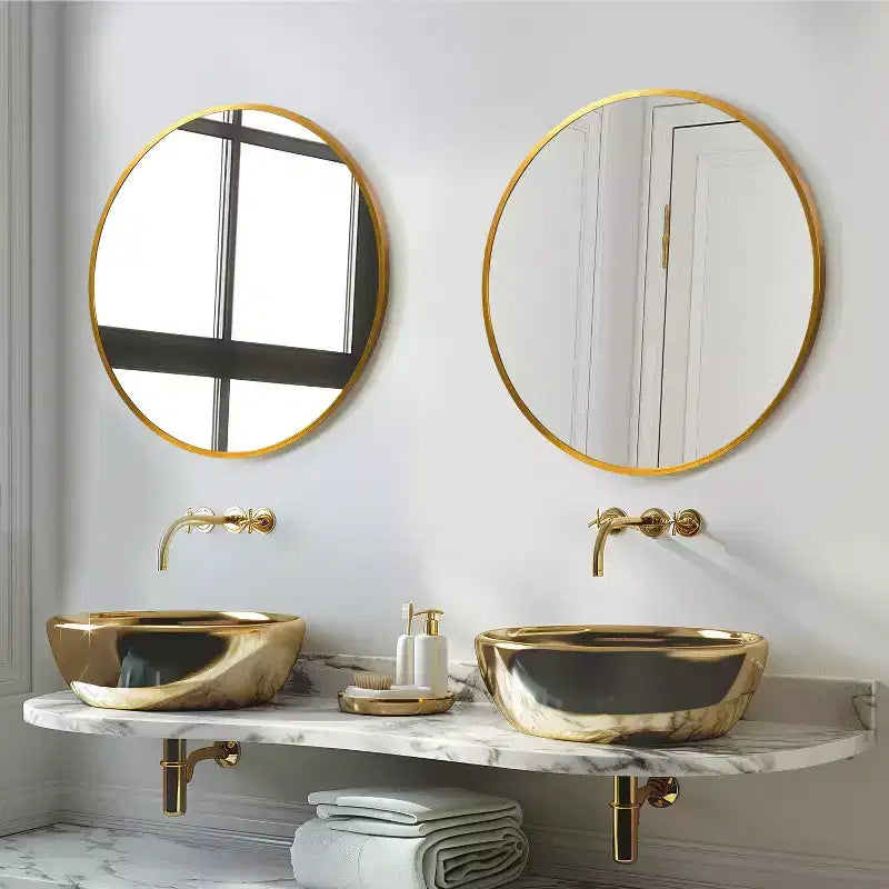 Miroir de courtoisie de salle de bain rond Dovelina à cadre en aluminium (lot de 2)