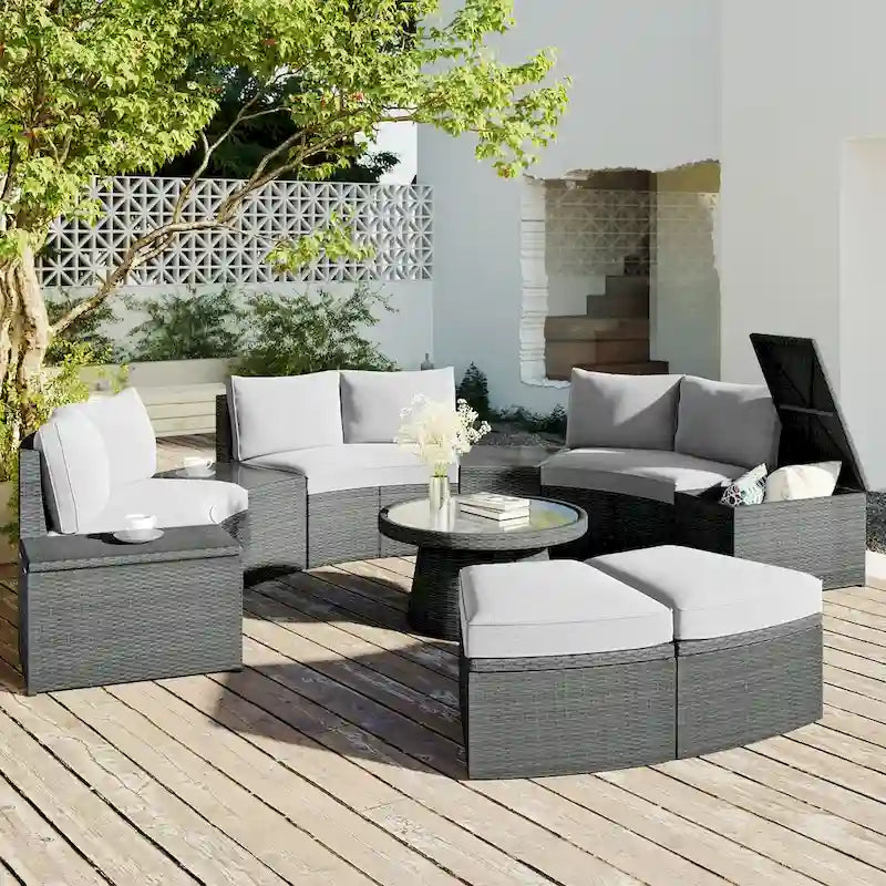 Ensemble de canapé d'extérieur semi-circulaire en rotin 10 pièces TOPMAX