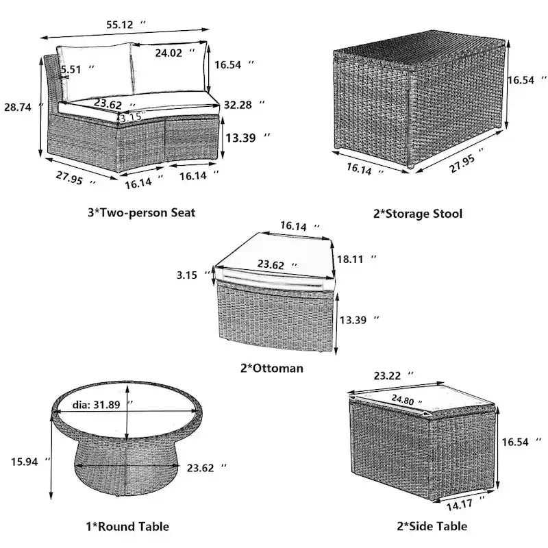 Ensemble de canapé d'extérieur semi-circulaire en rotin 10 pièces TOPMAX