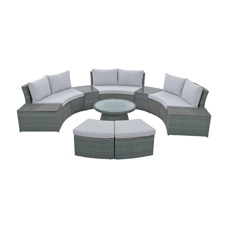 Ensemble de canapé d'extérieur semi-circulaire en rotin 10 pièces TOPMAX