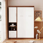 Lit mural escamotable double avec armoire, blanc