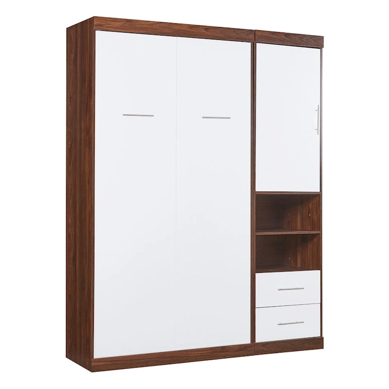 Lit mural escamotable double avec armoire, blanc