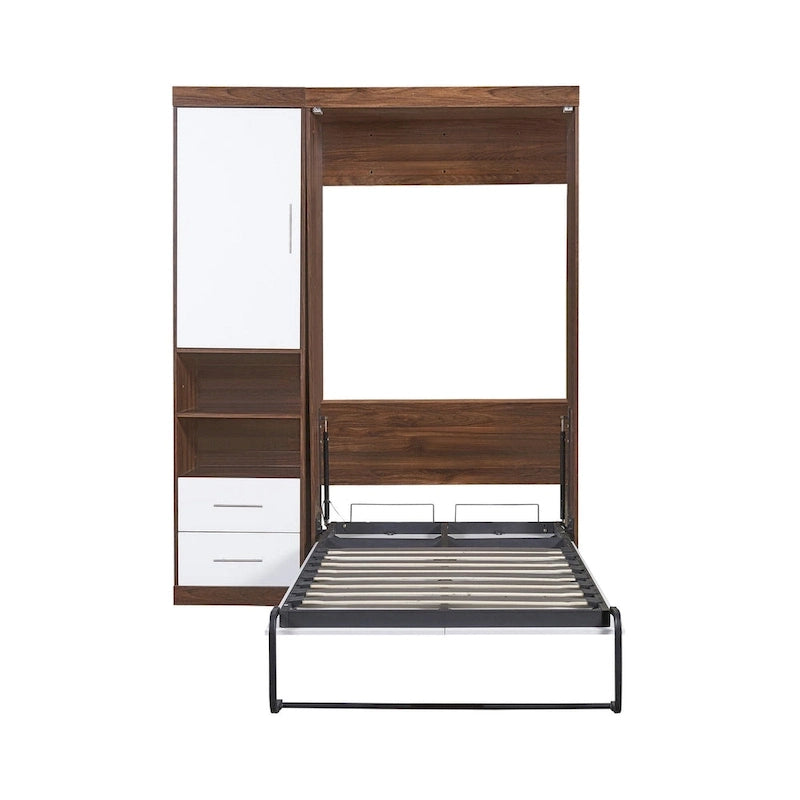 Lit mural escamotable double avec armoire, blanc