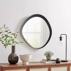 Miroir mural rond asymétrique contemporain Sonya de 61 cm avec cadre en fer noir en relief