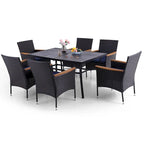 Ensemble de 7 pièces de salle à manger en rotin PE, fauteuils de conversation modernes en osier avec coussins et trou pour parasol de 2,6 po