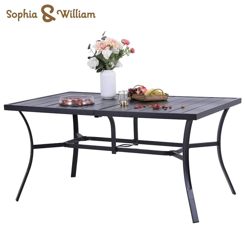 Ensemble de 7 pièces de salle à manger en rotin PE, fauteuils de conversation modernes en osier avec coussins et trou pour parasol de 2,6 po
