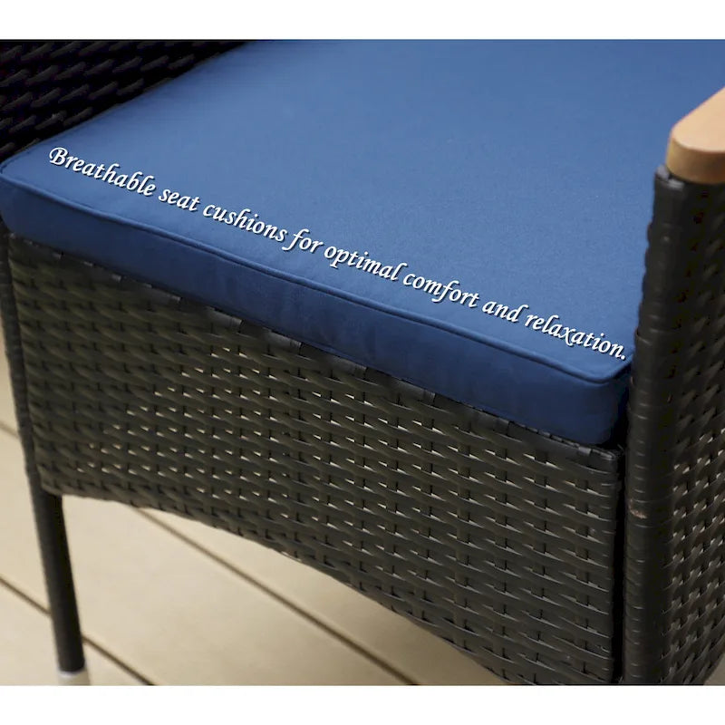 Ensemble de 7 pièces de salle à manger en rotin PE, fauteuils de conversation modernes en osier avec coussins et trou pour parasol de 2,6 po