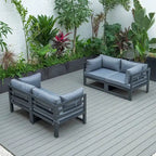 LeisureMod Chelsea Ensemble de canapé sectionnel 4 pièces en aluminium noir avec coussins pour patio