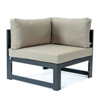 LeisureMod Chelsea Ensemble de canapé sectionnel 4 pièces en aluminium noir avec coussins pour patio