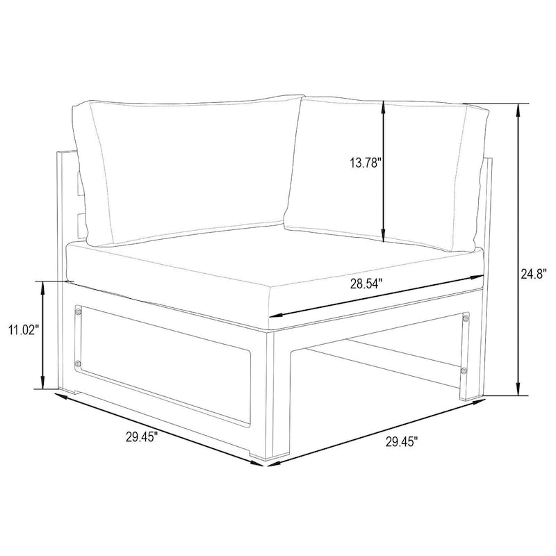 LeisureMod Chelsea Ensemble de canapé sectionnel 4 pièces en aluminium noir avec coussins pour patio